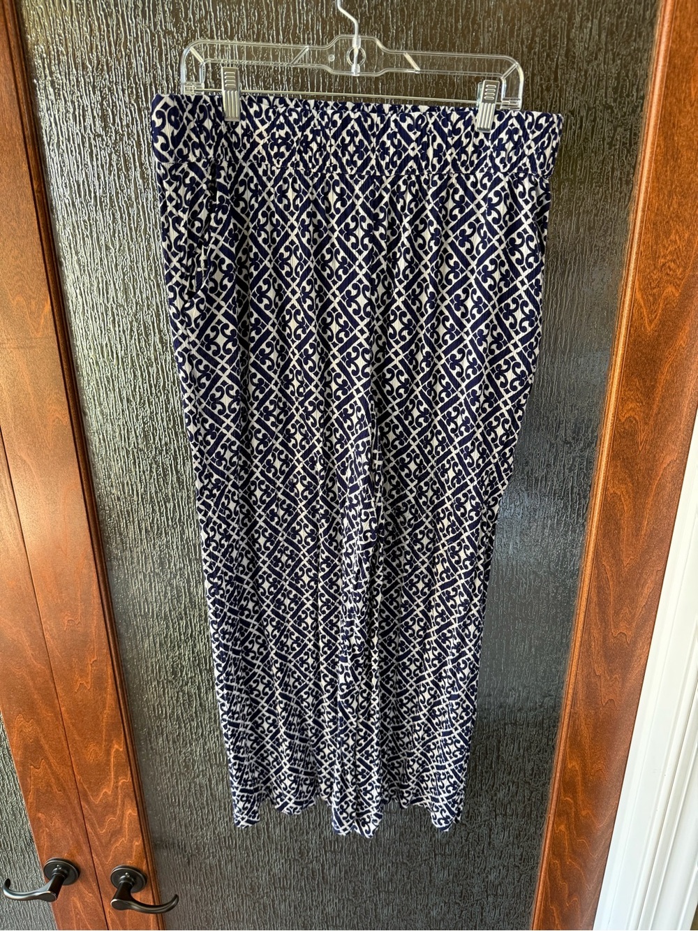 Boden Blue & White Geometric Wide-Leg Pants Size 14R 💙 Coastal Chic